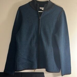 Pre-Owned Pendelton Full Zipper Checkered Merino Wool Sweater Woman Size Large